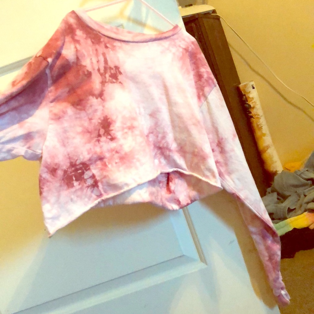New Pink Tie Dye Cropped Long Sleeve T-shirt